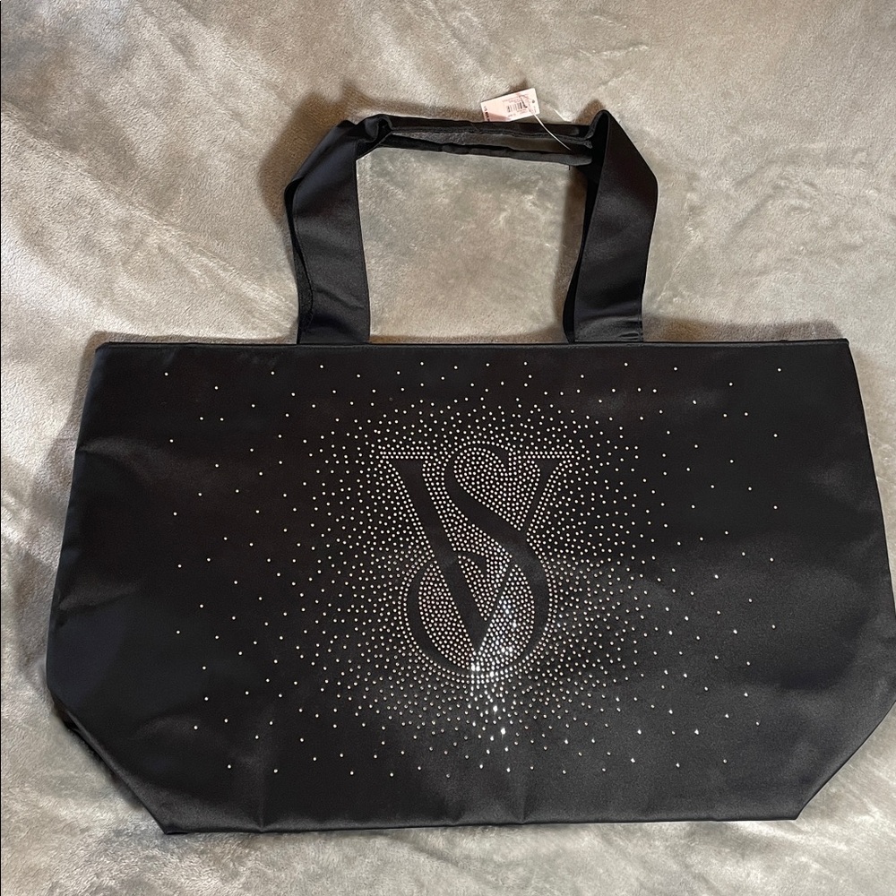 NWT Victoria’s Secret Shine Tote Bag Black 2024 VS Logo Sparkly Bling